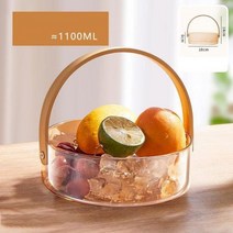 대나무 나무 손잡이 유리 과일 바구니 얼음 양동이 간식 식품 저장 용기 주방 정리 용기 거실 투명, M-amber
