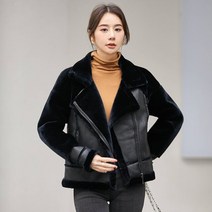 할리데이비슨 우아한 모피 밍크 짧은 오토바이 가죽 자켓 코트 숙녀 패션 라펠 지퍼 여성 의류 2022, [01] S, [02] Black