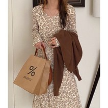 커멜 플라워 브이넥 맥시 롱원피스 3color 가을 겨울 레이어드 허리밴딩