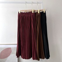 A라인 울 벨벳 스웨이드 세무 밴딩 플리츠 주름 롱 스커트 3컬러