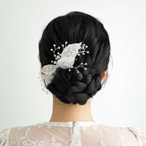 엘블랑꼬 셀프 웨딩 헤어 코사지 한복 머리장식 혼주 헤어핀 메탈리프(실버)