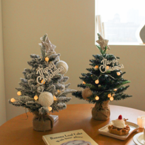 미니트리 크리스마스 diy 트리 풀세트 전구 오너먼트 포함 장식 가랜드 리스 벽트리, 화이트민트