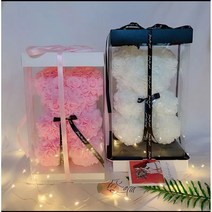 [레터링+케이스+LED조명] 로즈베어 장미곰 장미곰돌이 이벤트꽃 장미꽃인형 프로포즈 발렌타인데이 화이트데이 빼빼로데이 특별한날 결혼 입학식 졸업식 기념일 크리스마스 선물_쯔야코드, 리본베어-피치[하트레터링+선물케이스+LED조명]