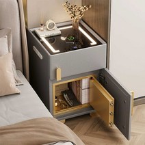 금고 협탁 스마트 무선충전 usb 콘센트 침대 럭셔리, 라이트그레이/금고+스마트 기능 40x40x50