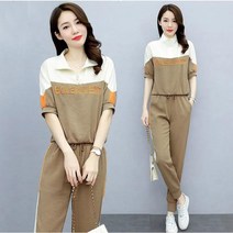 Momolatti 여성 반팔 +고무줄 긴 바지 캐주얼 세트