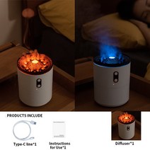 물멍 가습기 홈캠핑 무드 가습기 REUP 화산 불꽃 아로마 에센셜 오일 디퓨저 USB 휴대용 해파리 가습기 야, 01 A White 2 colors_02 EU