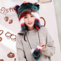 여성 겨울 더블레이어 두터운 융털 보온 동북 야외 폭스 라이크 큐트 귀달이군밤모자, 컬러