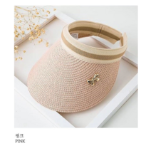 로로얼로이 미니리본 골프썬캡 밀짚 라탄 UV 자외선차단 골프모자 등산 여름휴가 나들이, 핑크