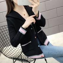 박시 니트가디건 여성 봄가을 계절 그물 레드 코트 상의 스윗 스웨터박스 핏아우터 3890168859, S, 블랙