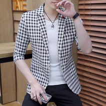 벨리타앤코 남자 린넨 자켓 정장 체크 슬림 7부 소매 기본 mbe29