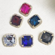 비즈라이프 23mm 정사각 금도금 보석단추, 레드