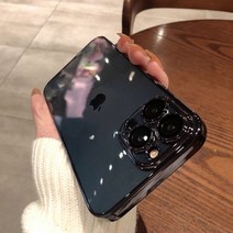 아이폰 광각 셀카렌즈 휴대폰 만원경 아이폰을 위한 럭셔리 플레이팅 스퀘어 투명 전화 케이스 12 11 13 14 프로 맥스 미니 S R 7 8 플러스 SE 3 실리콘 프레임 충격, For iPhone 12 Mini, Black