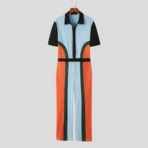 남자 멜빵 바지 멜빵청 남성 점프 수트 남성 점프 슈트 패치 워크 옷깃 반팔 버튼 캐주얼 롬퍼스 스트리트웨어 레저 패션 남성 바지 s-5xl incerun