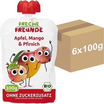 독일 FRECHE FREUNDE 1살 사과 망고 복숭아 아기 과일 퓨레 스퀴즈 파우치 6X100g, 5팩, 100g