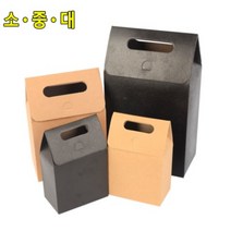 튼튼한 무지 크라프트지 블랙 손잡이 사각 선물 포장백 커피 전문점 드립백 선물백 명절 답례품 쇼핑백 포장 가방 종이백 크래프트지 케이스, 색상/사이즈, 대 - 브라운