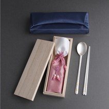 은수저세트 원앙급부 손조각 은수저1벌 24K 순도99% 부모님생신선물 금도금 고급답례품 퇴직자선물 결혼예물, 블루보자기-홍색주머니, 1p
