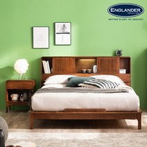 잉글랜더 오슬로 슬라이딩 LED 고무나무 원목 침대(매트제외-Q/K), 월넛