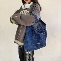 URB 워싱포켓 에코백 앞포켓 데님 숄더백