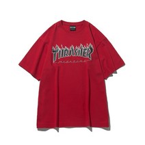 THRASHER 플레임 반팔 티셔츠 레드