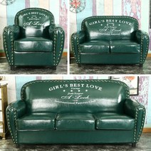 빈티지 엔틱쇼파 3인 거실 4인용 엔틱소파 복고풍 유럽식 인더스트리얼 스타일 소파 싱글 더블 인 레스토랑 바 클리어 커피숍 원목 아메리칸 스타일의 의류 매장, C.세 명의 사람들, S.짙은 녹색 네일 프린팅