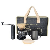 V60 커피 세트 드리퍼 서버 유리 공유 포트 홈 야외용 주전자 그라인더 메이커, Coffee Set-Black