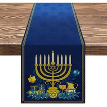 10인용식탁 식탁 다이닝 원목 1인용 식당 카페 라운드 테이블 Hanukkah Linen Table Runner Chanukah Menor, 01 파란_01 150x33cm 59x13inch