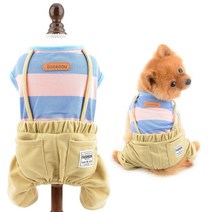 SMALLLEELUCKYSTORE 개 옷 봄 여름 고양이 옷 연결 롬퍼 강아지 소형 개 옷 귀여운 컬러 테두리 무늬 올인원 애완 동물 옷 세련된 치와와 산책 옷 도그웨어 3 색
