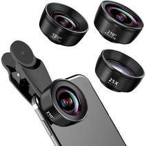 Efocakiox 폰카메라 렌즈 3 in 1 Phone 렌즈 키트- 210° 어안렌즈 + 120° 광각 25X 매크로 Clip 카메라 키트 for iPhone 아이폰 13 1, 3-in-1