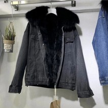 리얼양털자켓 코트 따뜻한 기본 큰 모피 칼라 데님 재킷 여성용 차가운 오토바이 겉옷 양털 두꺼운 외투 2023 겨울 176507