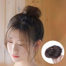 네츄럴 올림머리 똥머리 인모 당고 가발 머리끈, 브라운블랙