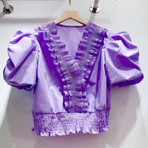 직장인 데일리 중년 블라우스 셔츠 퍼프 슬리브 여름 짧은 풀오버 식용 나무 곰팡이 상품 여성-79