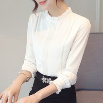 봄 디자인 소소한 차이나 카라 블라우스 코디 슬림 탑 블라우스