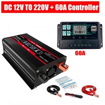 차량용 슈퍼 캐패시터 캐퍼시터 전압안정기 4000W 수정 사인파 인버터 12V 110V 220V 전압 변환기 듀얼 USB 포트 지능형 LCD 디스플레이 자동차 전원, 10 220v 60A controller