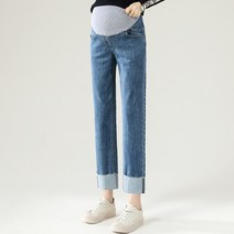 빅사이즈 임산부 청바지 3XL 데님 임부복 봄 여름 바지 확장 임부 롤업 팬츠 진청 연청