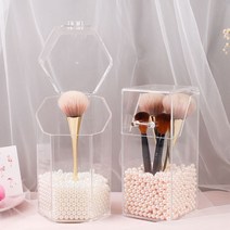 뚜껑있는 투명 아크릴 육각 메이크업 브러쉬 정리 보관함, 육각케이스+화이트진주