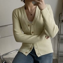 뜨개진 여성용 쫀쫀 슬림 골지 옆트임 브이 스쿠프 가디건