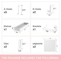 페그보드 벽 정리 키트 페그 보드 후크 선반 브래킷 클립 차고 주방 거실 사무실용 2 패널 11 액세서리, [01] 13pcs, 한개옵션1