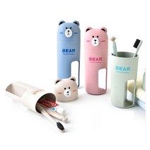 칫솔파우 휴대용 양치 세트 일회용 세면 도구 치약통 칫솔뚜껑, 곰돌이휴대용치약칫솔통(아이보리)
