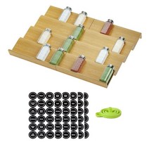 GGUL Bamboo Spice Rack Drawer Organizer with 10 Jars 216 Labels 1 Silicone Funnel 8 Pieces Set Se, 13 inch