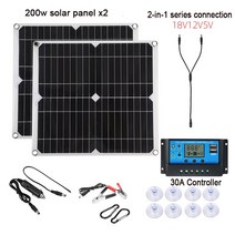 태양열 설치 가정용 주택용 태양전지판 200W 태양 전지 패널 키트 60A 컨트롤러 DC 18V 휴대용 충전기 은행, 09 400W 30A Controller