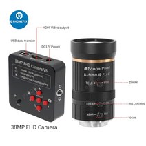 38MP 디지털 전자 비디오 현미경 USB HDMI 호환 카메라 + 8.0-50mm F1.4 CCTV 렌즈 LED 원형 램프 캔틸레, [05] Camera 850mmF14Len
