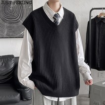 JUST FEEL!NG 남성용 니트 나시 빅사이즈 브이넥 민소매 무지 풀오버 루즈핏 질좋은 조끼 5XL까지