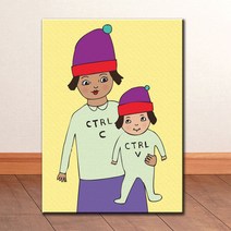 P008 일러스트 홈데코 아이방 엄마와 딸 캔버스액자, 고급형유광전처리_L_24cm x 33cm