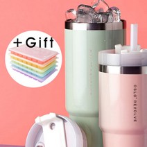 오슬로 리볼브 이중 진공 뚜껑분리형 스테인리스 스틸 보온 보냉 빨대 콜드컵 텀블러 (600ml 900ml 6종 컬러 가능 ) + 트라이탄 빨대, 핑크