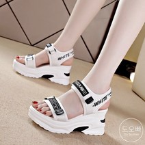 도오빠 여성 키높이 샌들 통굽 웨지힐 라운드 벨크로 스트랩 라운드 발편한 무광 무지 여름 여자샌들