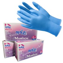 마미손 니트릴 고무 장갑 100매입 파랑색 S M L 위생 주방용품 잡화 요리 염색 다용도 작업, L(대)