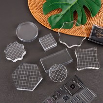 아크릴 스탬프 도장 꾸미기 클리어 도장 블록, 꽃모양 팔각 그리드 10cm 15T