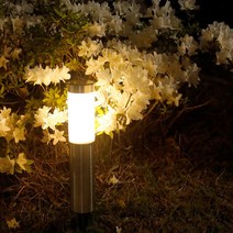 21세기트랜드 LED 태양광 원형 기둥 정원등 황색등&백색등 2개 1세트, 실버 바디