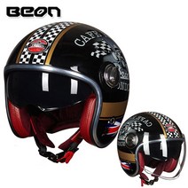 반모헬멧 BEON 오토바이 헬멧 레트로 반 더블 렌즈 3/4 오픈 페이스 capacete 빈티지 카스코, [03] XL, [09] 7