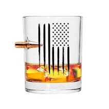 Military Gift Shop 발사체 미국 국기 위스키 락잔 – 손으로 부은 유리잔 팔 온스 올드패션드글라스 스카치버번위스키용 308 탄환 잔